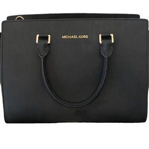 Michael Kors Black Satchel with Gold Accents